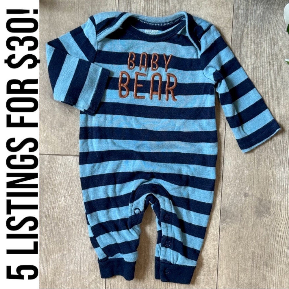 Carter’s Blue Striped Baby Bear Long Sleeve Romper One Piece Size Newborn - Picture 13 of 13